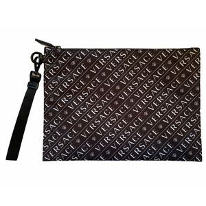 VERSACE B&W Large Logo Print Pouch NWT